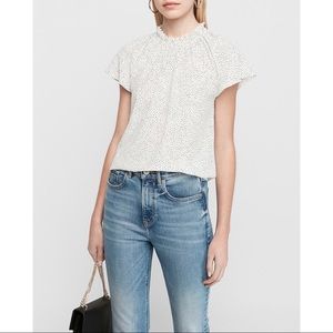 EXPRESS Polka Dot Ruffle Mock Neck Top